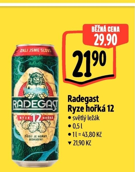 Pivo světlý ležák 12° Ryze hořká Radegast