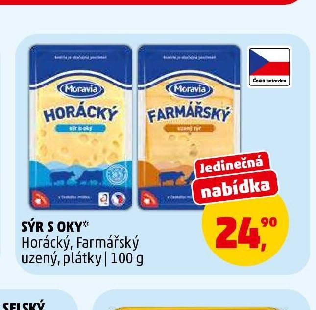 Sýr s oky Horácký, Farmářský uzený, plátky 100 g