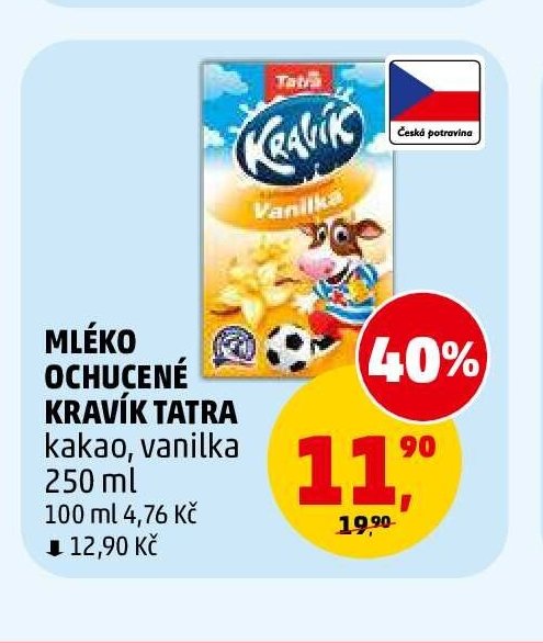 Mléko ochucené Kravík Tatra kakao, vanilka 250 ml