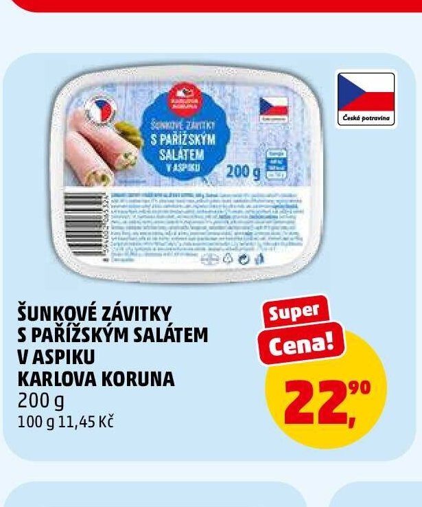 ŠUNKOVÉ ZÁVITKY S PAŘÍŽSKÝM SALÁTEM V ASPIKU KARLOVA KORUNA 200 g