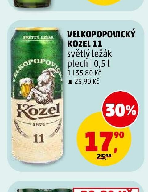 Velkopopovický Kozel 11 světlý ležák 0,5 l