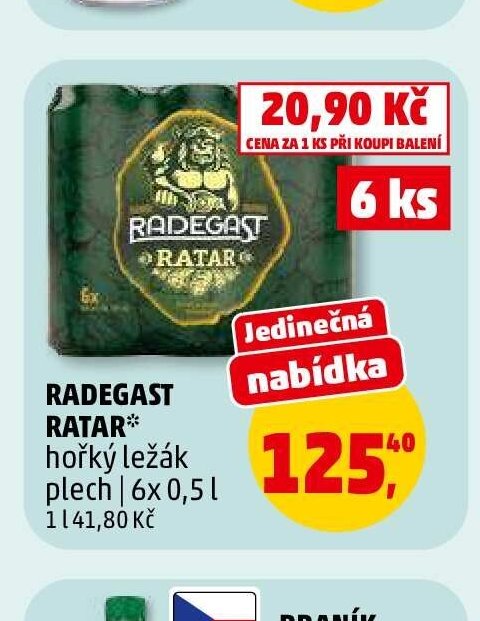 Radegast Ratar hořký ležák 6x 0,5 l