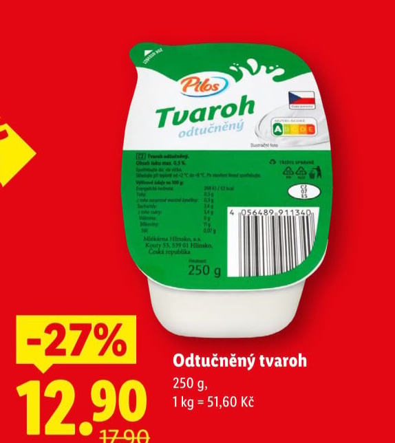 Tvaroh odtučněný Pilos