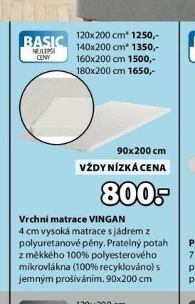 Vrchní matrace VINGAN