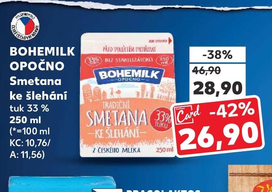 Bohemilk Opočenská smetana ke šlehání 250 ml