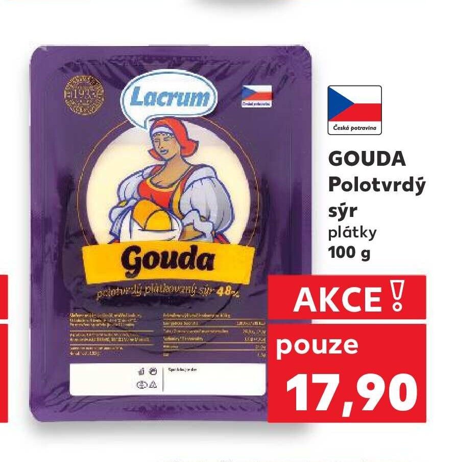 GOUDA Polotvrdý sýr plátky 100 g
