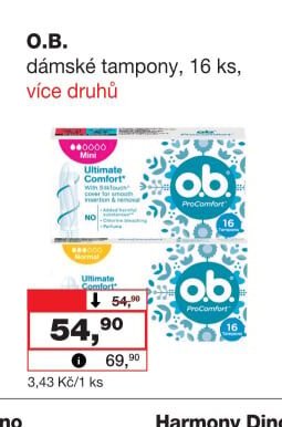O.B. dámské tampony, 16 ks, více druhů