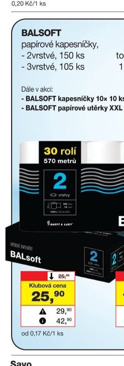 BALSOFT papírové kapesníčky, 2vrstvé, 150 ks, 105 ks