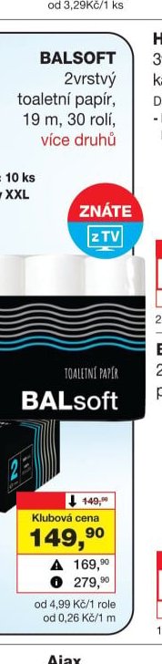 BALSOFT 2vrstvý toaletní papír, 19 m, 30 rolí