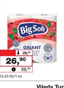 Big Soft 2vrstvé kuchyňské papírové utěrky, 2 role