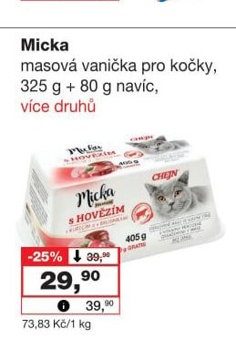 Micka masová vanička pro kočky, 325 g + 80 g navíc, více druhů