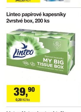 Linteo papírové kapesníky 2vrstvé box, 200 ks