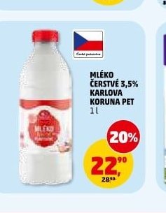 MLÉKO ČERSTVÉ 3,5% KARLOVA KORUNA