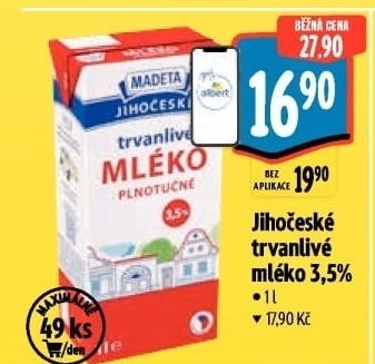 Mléko trvanlivé Jihočeské Madeta - 3,5% plnotučné