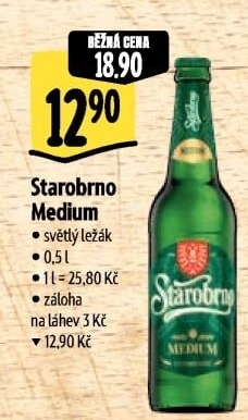 Pivo světlý ležák 11° Medium Starobrno