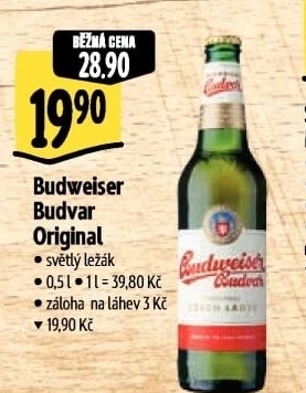 Pivo světlý ležák Original Budweiser Budvar