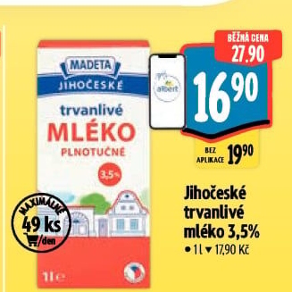 Mléko trvanlivé Jihočeské Madeta - 3,5% plnotučné