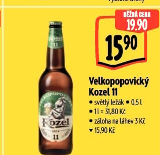 Pivo světlý ležák 11° Medium Velkopopovický Kozel