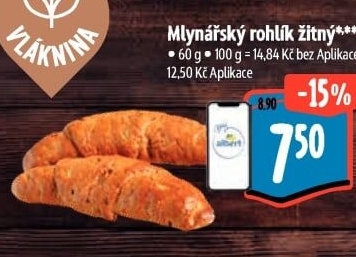 Rohlík Mlynářský žitný Albert