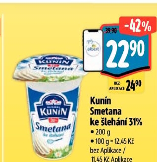 Smetana ke šlehání Mlékárna Kunín 31%