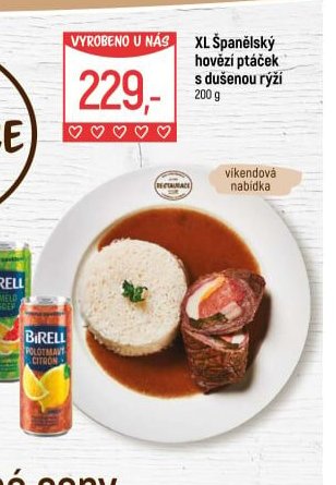 XL Španělský hovězí ptáček s dušenou rýží