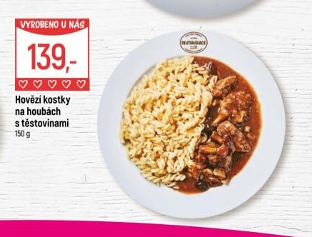 Hovězí kostky na houbách s těstovinami