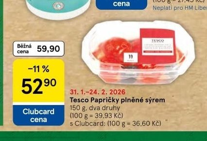 Tesco Papričky plněné sýrem