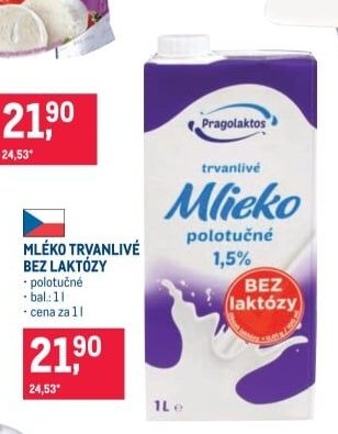 Mléko trvanlivé bez laktózy