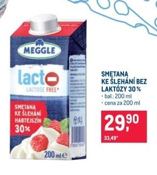 Smetana ke šlehání bez laktózy 30%