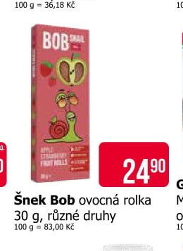 Šnek Bob ovocná rolka 30 g, různé druhy