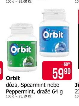 Orbit dóza, Spearmint nebo Peppermint, dražé 64 g