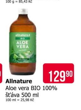 Allnature Aloe vera BIO 100% šťáva 500 ml