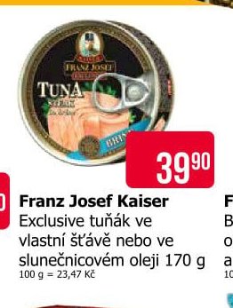 Franz Josef Kaiser Exclusive tuňák ve vlastní šťávě nebo ve slunečnicovém oleji 170 g - Teta drogerie akcniletaky.com