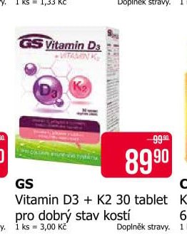 GS Vitamin D3 + K2 30 tablet pro dobrý stav kostí