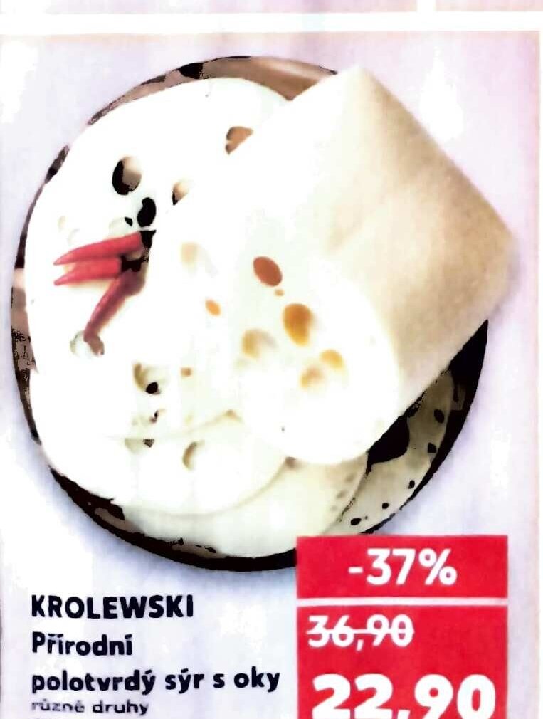 KROLEWSKI Přírodní polotvrdý sýr s oky různé druhy