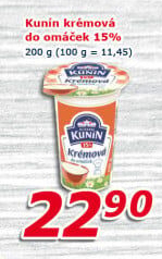 Smetana krémová do omáček Mlékárna Kunín 15%