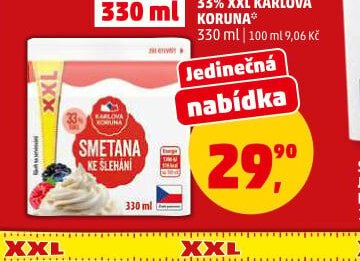 SMETANA KE ŠLEHÁNÍ 33% XXL KARLOVA KORUNA 330 ml