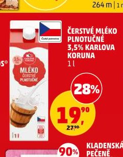 ČERSTVÉ MLÉKO PLNOTUČNÉ 3,5% KARLOVA KORUNA 1 l