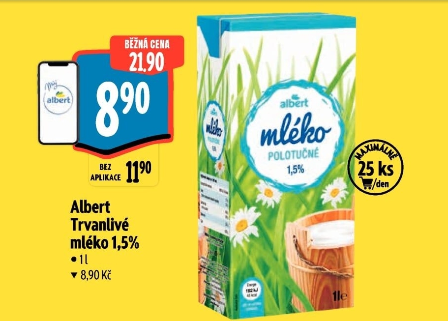 Mléko trvanlivé Albert - 1,5% polotučné