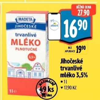 Mléko trvanlivé Jihočeské Madeta - 3,5% plnotučné