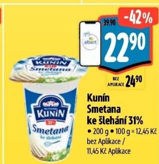 Smetana ke šlehání Mlékárna Kunín 31%