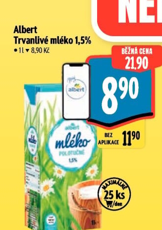 Mléko trvanlivé Albert - 1,5% polotučné
