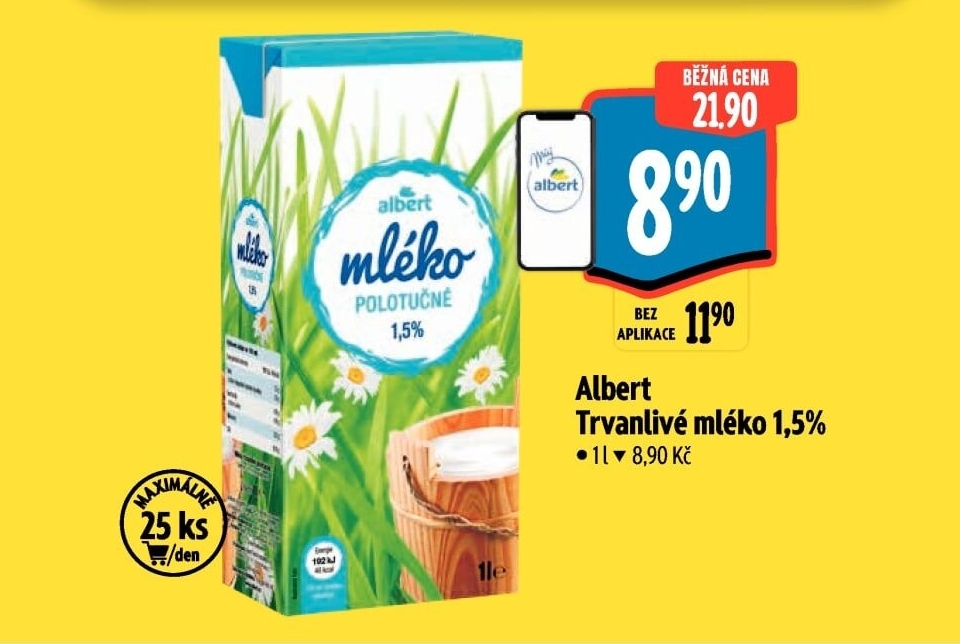 Mléko trvanlivé Albert - 1,5% polotučné