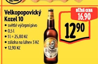 Pivo světlé výčepní 10°Velkopopovický Kozel