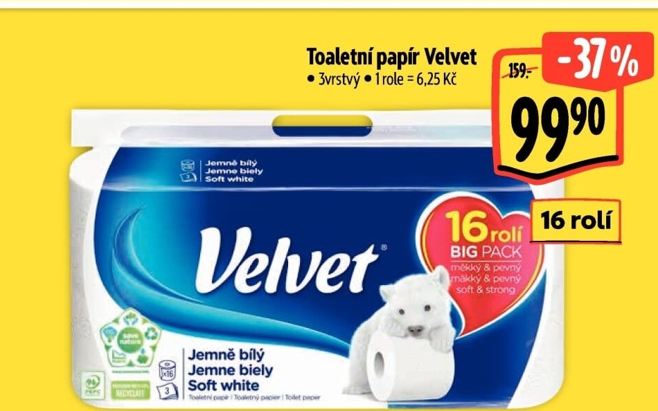 Toaletní papír 3vrstvý Velvet