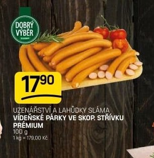 Uzenářství a lahůdky Sláma vídeňské párky ve skop. střívku prémium