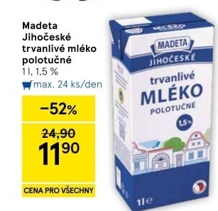 Mléko trvanlivé Jihočeské Madeta - 1,5% polotučné