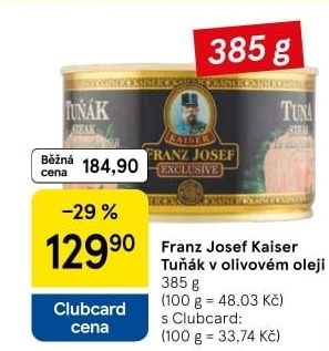 Tuňák v oleji Exclusive Franz Josef Kaiser - Tesco akcniletaky.com
