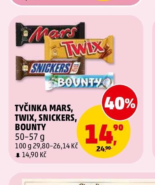 Tyčinka Mars, Twix, Snickers, Bounty