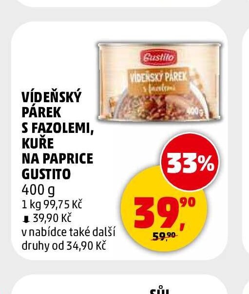 VÍDEŇSKÝ PÁREK S FAZOLEMI, KUŘE NA PAPRICE GUSTITO